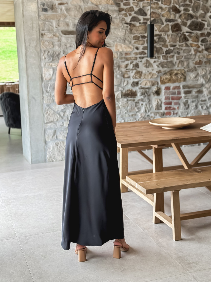 Robe longue satinée Jayda - Noir
