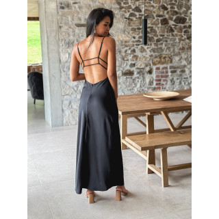 Robe longue satinée Jayda - Noir