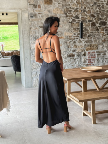 Robe longue satinée Jayda - Noir