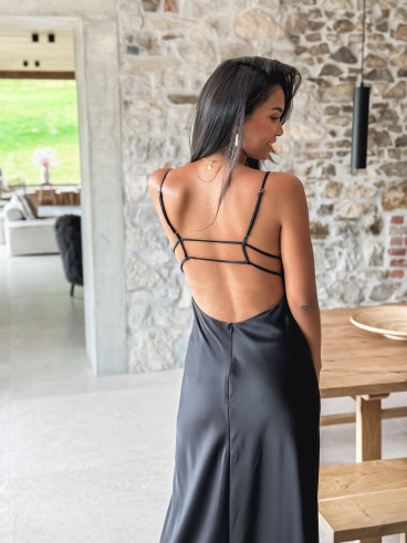 Robe longue satinée Jayda - Noir
