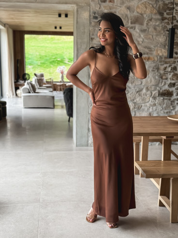 Robe longue satinée Jayda - Café