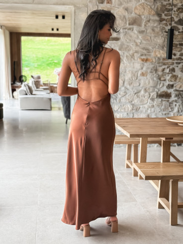 Robe longue satinée Jayda - Café