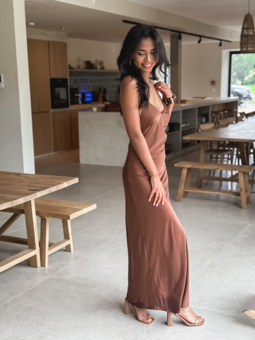 Robe longue satinée Jayda - Café
