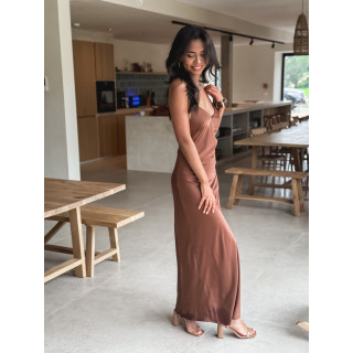 Robe longue satinée Jayda - Café