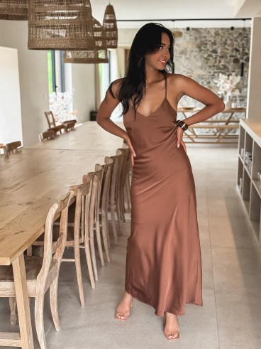 Robe longue satinée Jayda - Café
