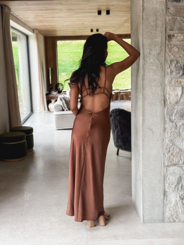 Robe longue satinée Jayda - Café