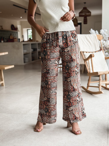 Pantalon à motif ethnique Asma - Noir/Brique