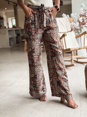Pantalon à motif ethnique Asma - Noir/Brique