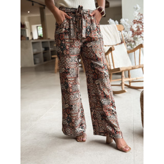 Pantalon à motif ethnique Asma - Noir/Brique