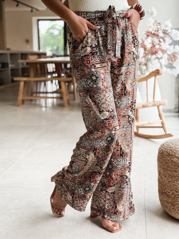 Pantalon à motif ethnique Asma - Noir/Brique
