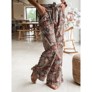 Pantalon à motif ethnique Asma - Noir/Brique