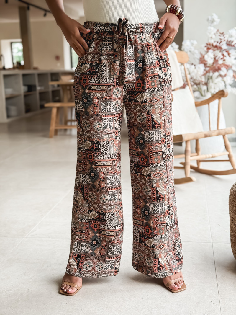 Pantalon à motif ethnique Asma - Noir/Brique