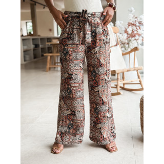 Pantalon à motif ethnique Asma - Noir/Brique