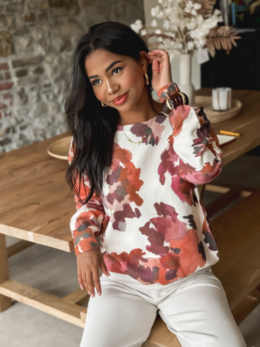 Pull à motif Annie - Ecru/Brique