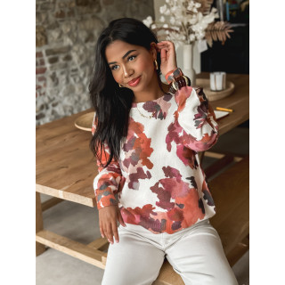 Pull à motif Annie - Ecru/Brique