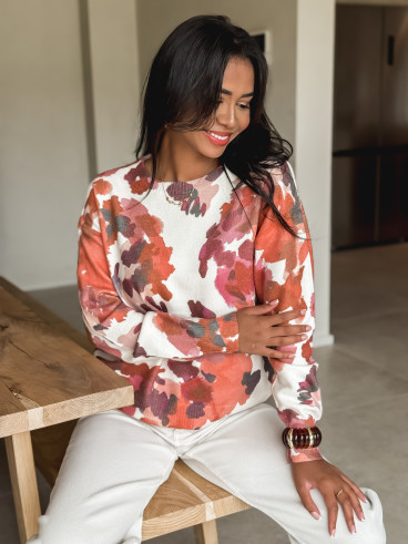 Pull à motif Annie - Ecru/Brique