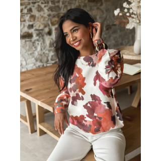 Pull à motif Annie - Ecru/Brique