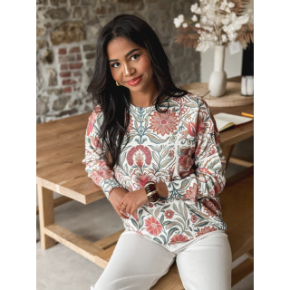 Pull à fleurs - Ecru/Rose