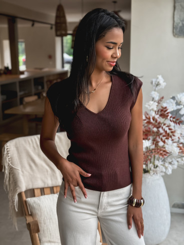 Pull sans manches Laélia - Chocolat