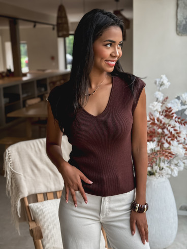 Pull sans manches Laélia - Chocolat