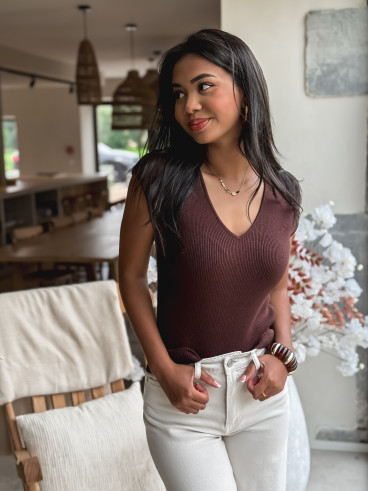 Pull sans manches Laélia - Chocolat