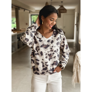Pull à motif léopard Azura - Beige