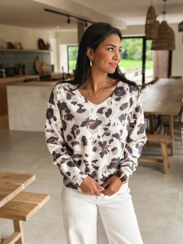 Pull à motif léopard Azura - Beige