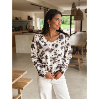 Pull à motif léopard Azura - Beige