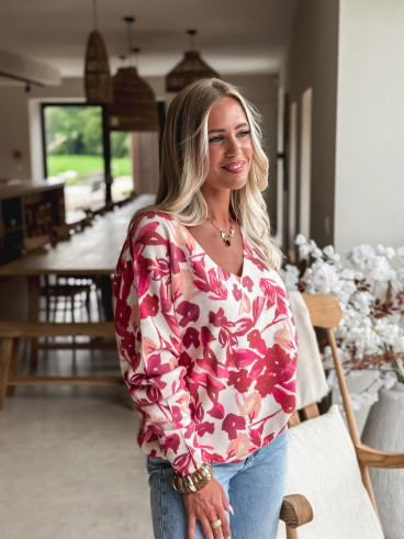 Pull à motif Anora - Ecru/Rose