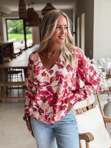 Pull à motif Anora - Ecru/Rose