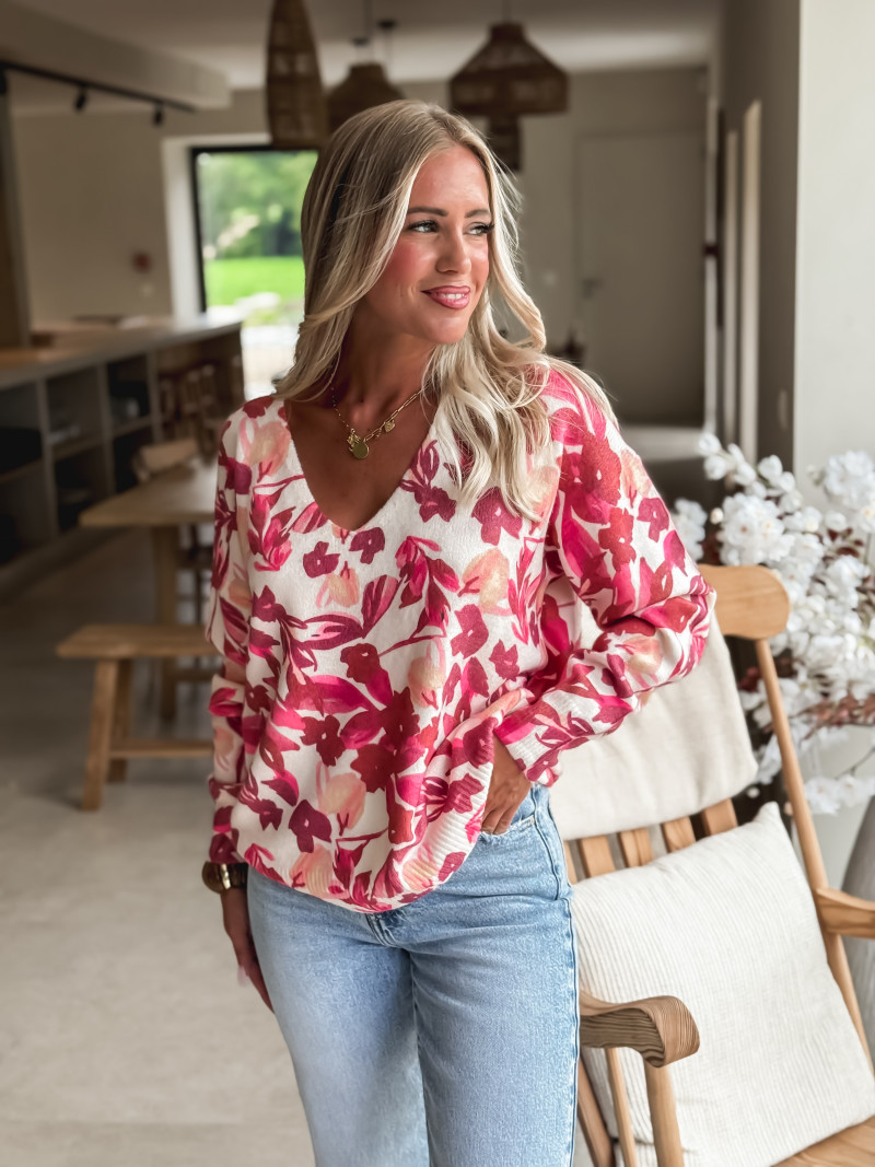 Pull à motif Anora - Ecru/Rose