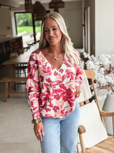 Pull à motif Anora - Ecru/Rose