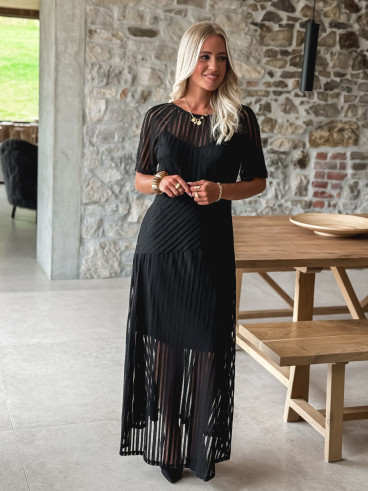 Robe longue lignée Jaïna - Noir