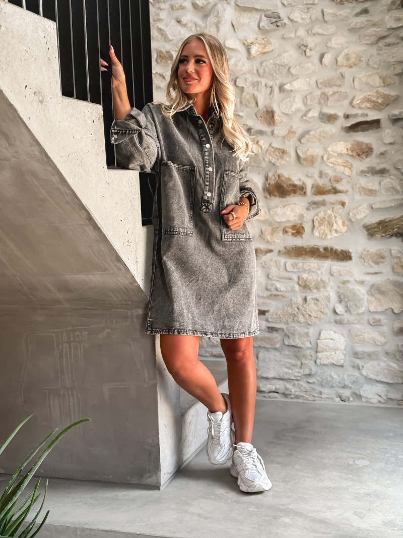 Robe courte en jeans Laïla - Gris foncé