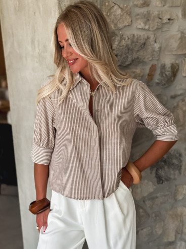 Chemise lignée manches courtes Malorine - Chocolat