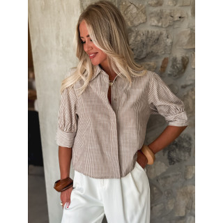 Chemise lignée manches courtes Malorine - Chocolat