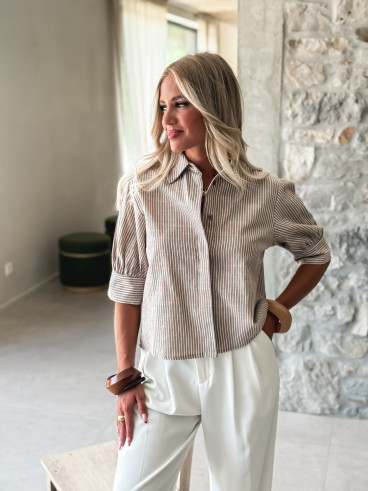 Chemise lignée manches courtes Malorine - Chocolat