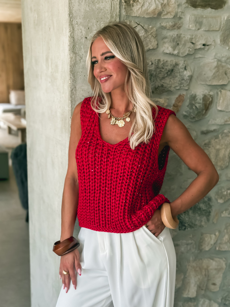 Pull sans manches Loreine - Rouge