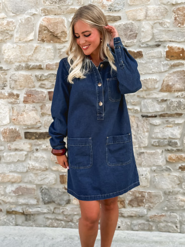 Robe courte en jeans Lénaëlle - Bleu foncé