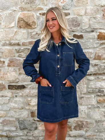 Robe courte en jeans Lénaëlle - Bleu foncé