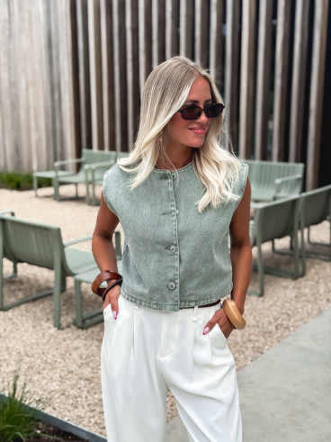 Gilet en jeans Estela - Kaki foncé