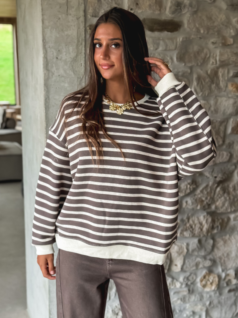 Pull ligné Jihan - Taupe/Ecru