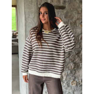Pull ligné Jihan - Taupe/Ecru