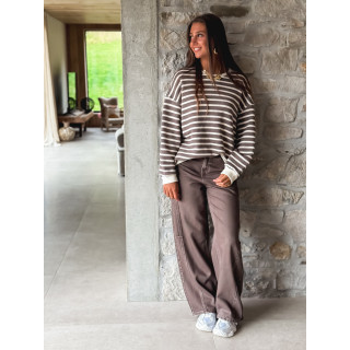 Pull ligné Jihan - Taupe/Ecru