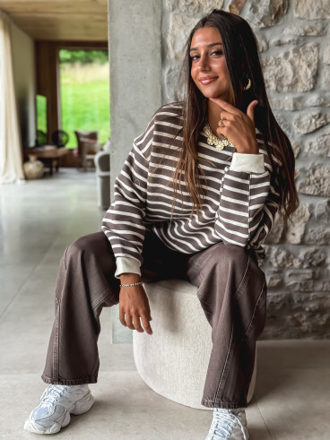 Pull ligné Jihan - Taupe/Ecru