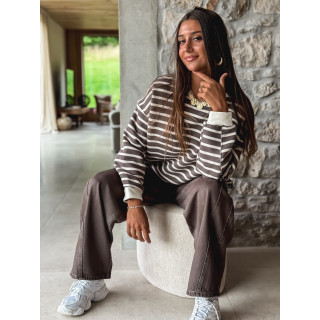 Pull ligné Jihan - Taupe/Ecru