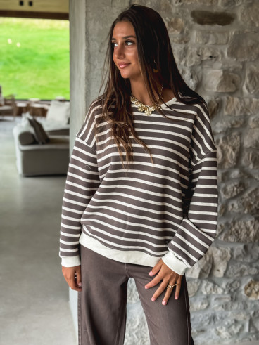 Pull ligné Jihan - Taupe/Ecru