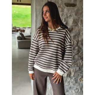 Pull ligné Jihan - Taupe/Ecru