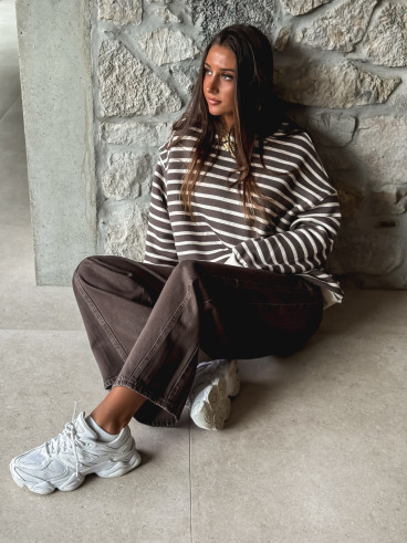 Pull ligné Jihan - Taupe/Ecru