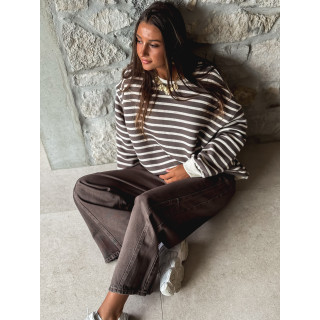 Pull ligné Jihan - Taupe/Ecru